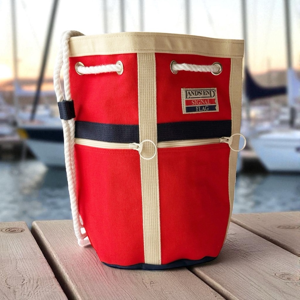 Lands End Signal Flag Vintage Nautical Bucket Bag - Picture 1 of 11